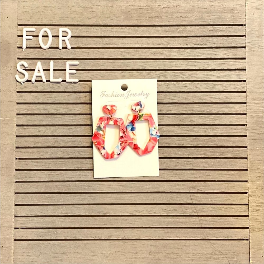 Pink/Multi-colored Resin Earrings